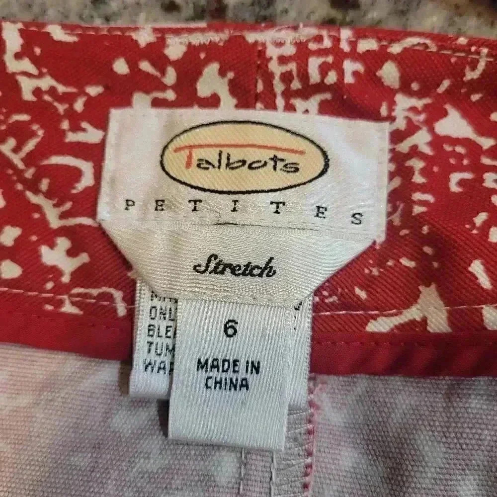 Talbots Women's Red & Ivory Cotton/Spandex Jacquard Floral A-Line Skirt - Picture 4 of 9